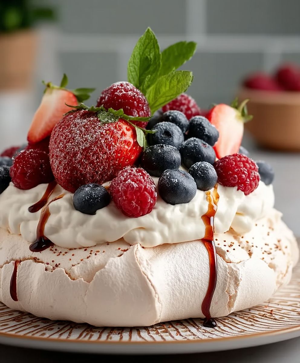 Pavlova mit Beeren backen