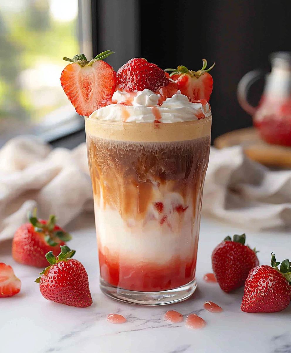 Eisgekühlter Erdbeer Latte