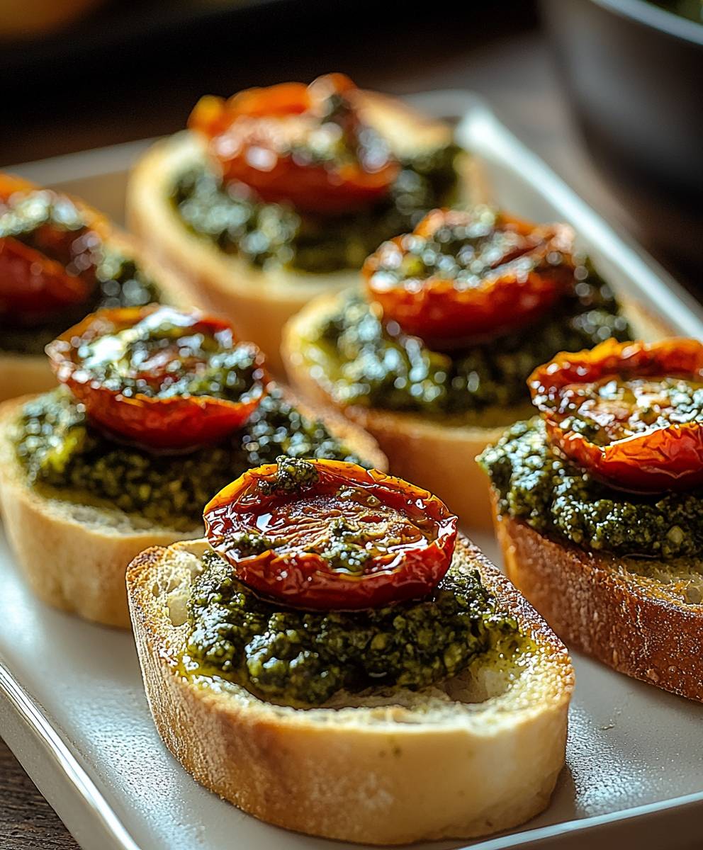 Bruschetta Pesto sonnengetrocknete Tomaten