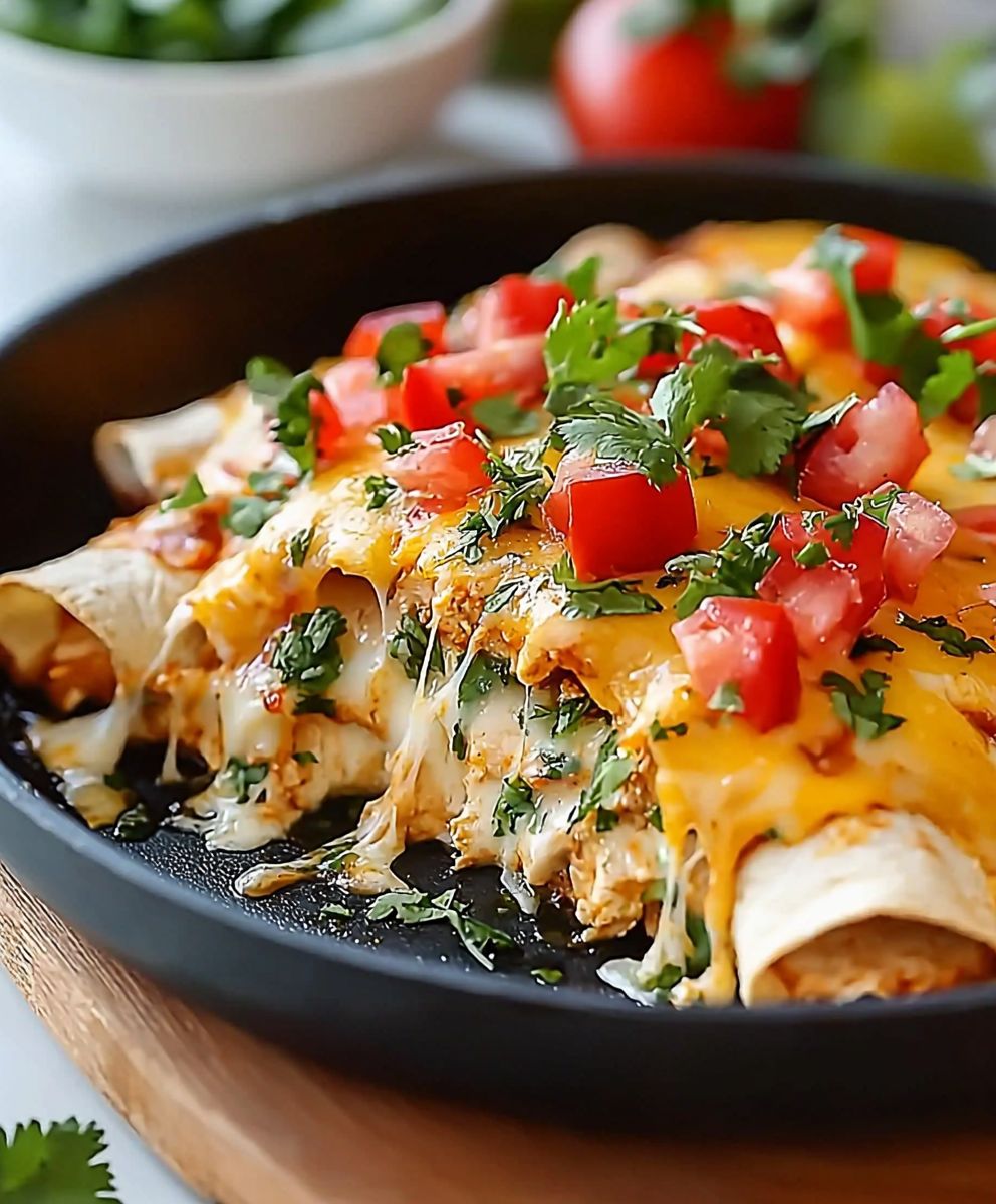 Hähnchen Enchiladas grüne Chilisauce