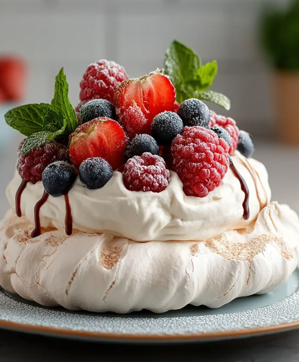 Pavlova mit Beeren backen