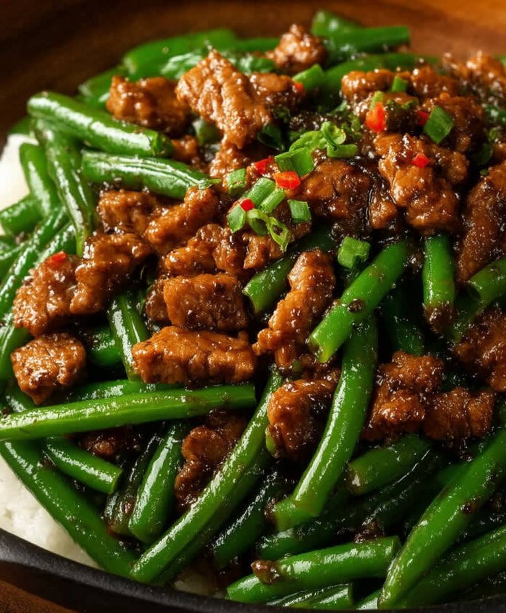 Schweinefleisch Pfanne Grüne Bohnen