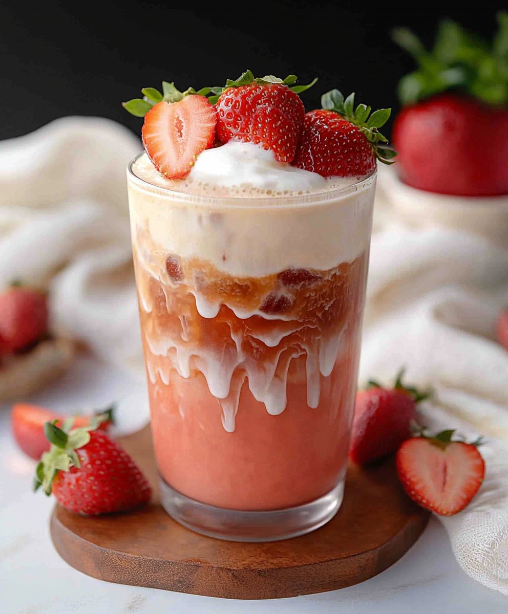 Eisgekühlter Erdbeer Latte