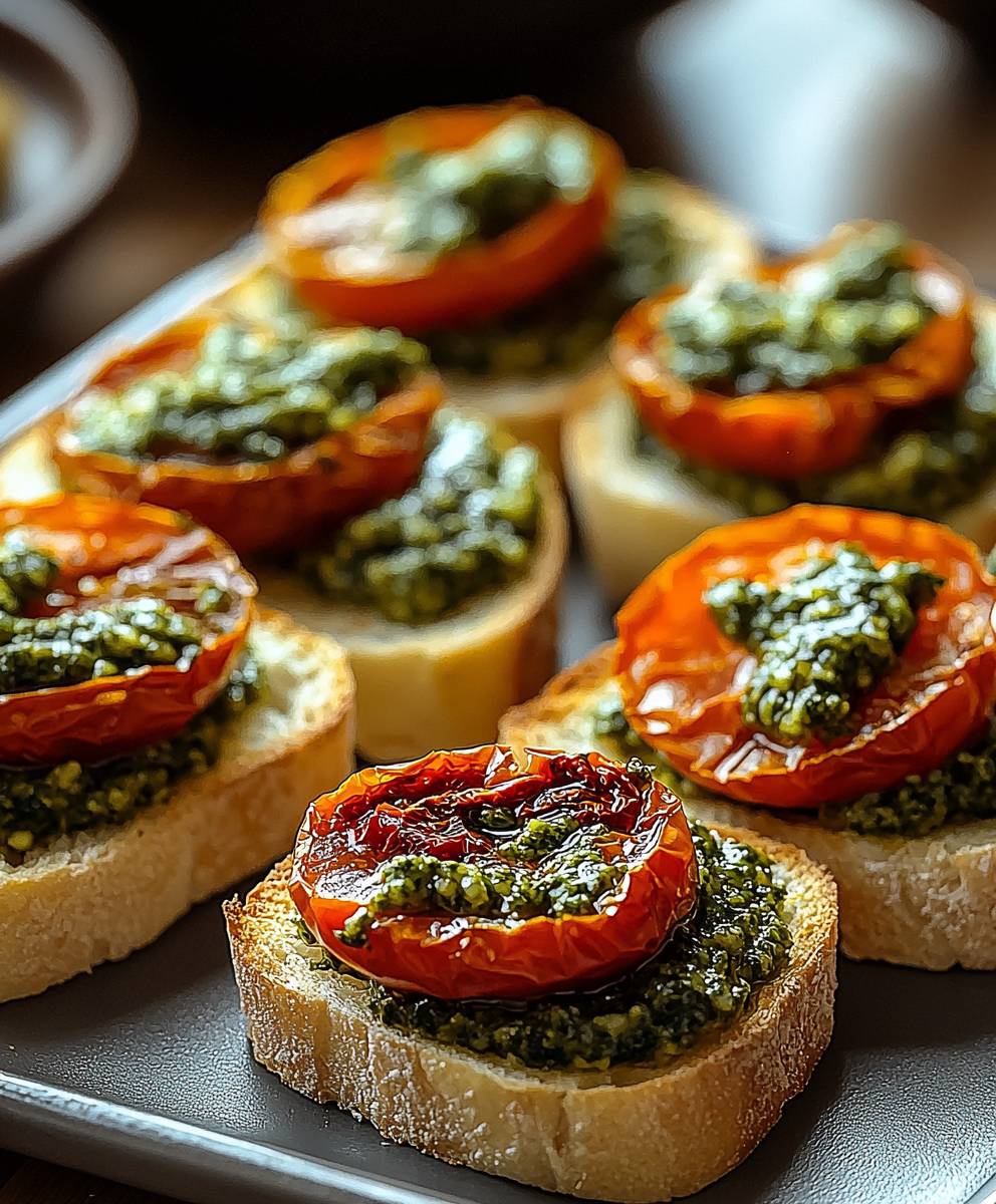 Bruschetta Pesto sonnengetrocknete Tomaten
