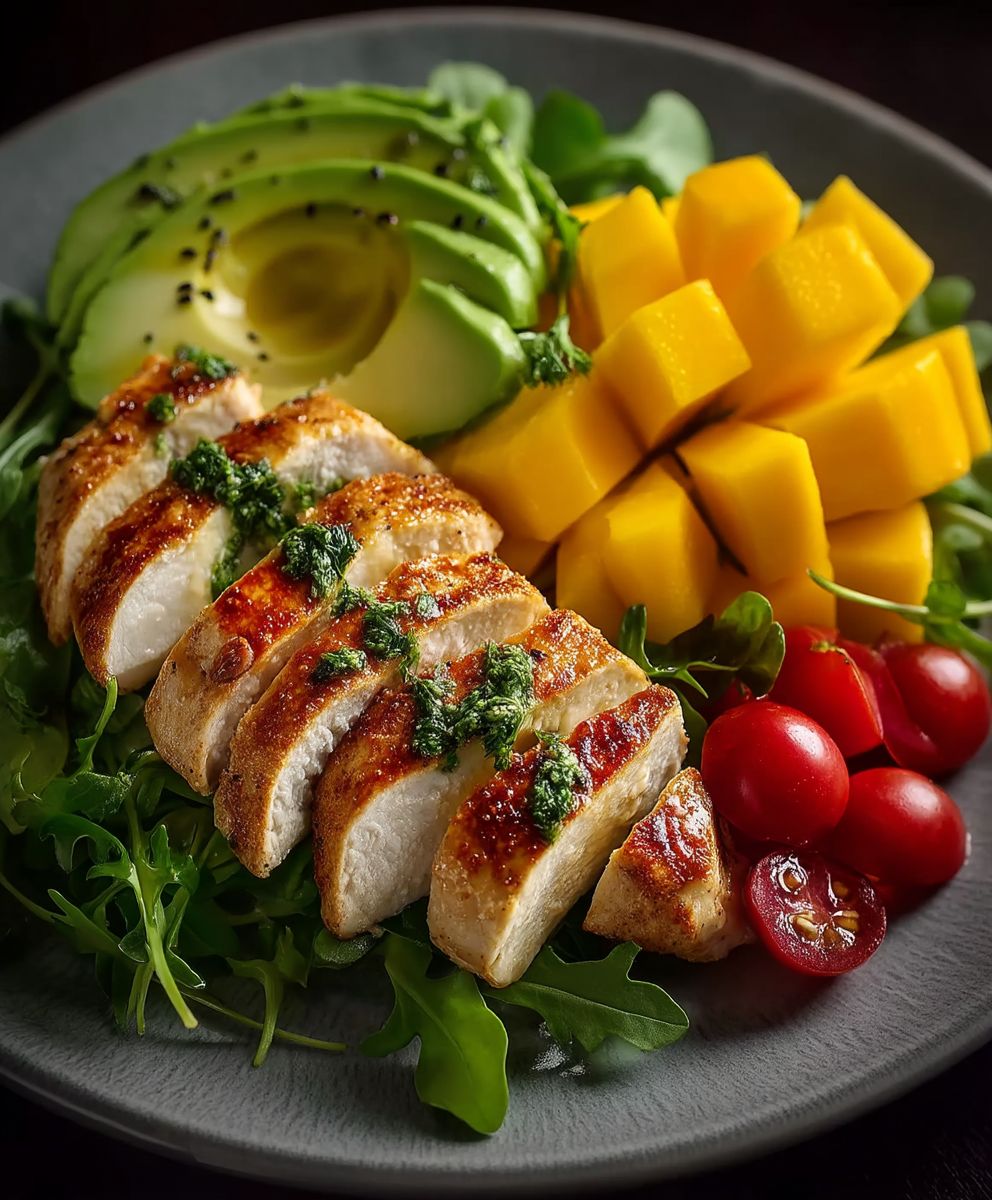 Hähnchen Mango Avocado Salat