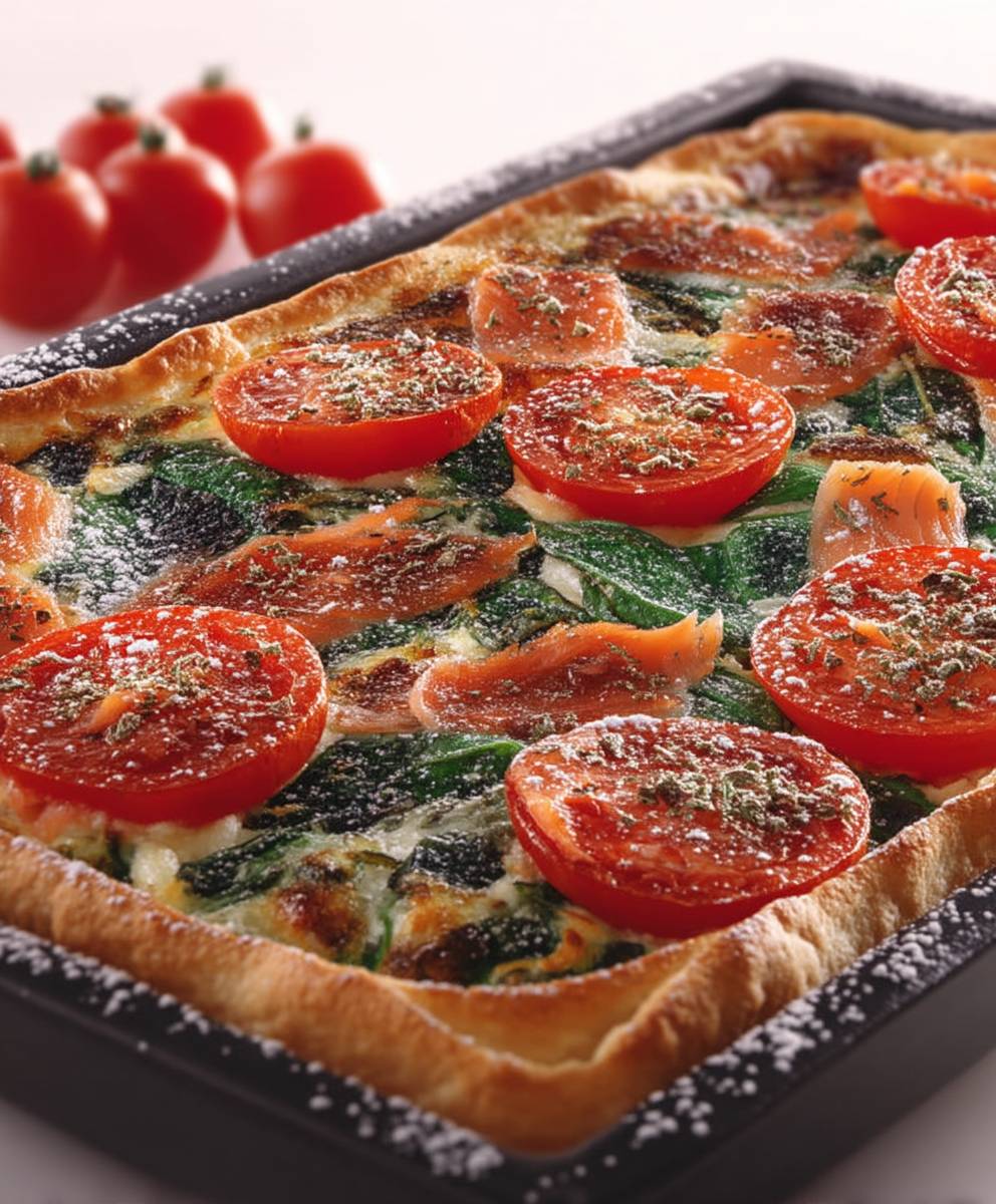 Tomaten Hefekuchen Lachs Spinat