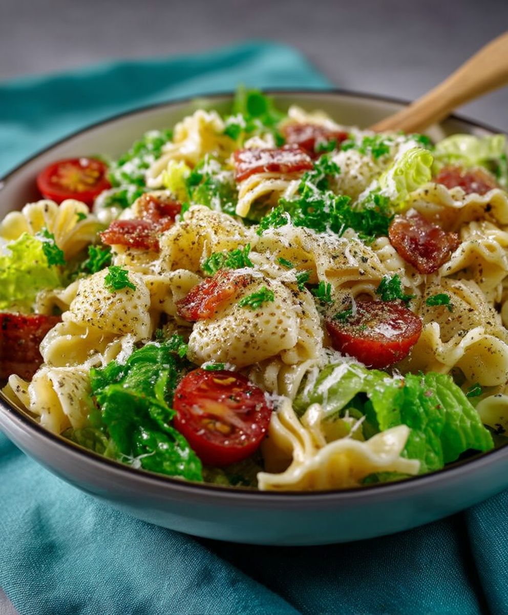 Caesar Nudelsalat Bacon Parmesan