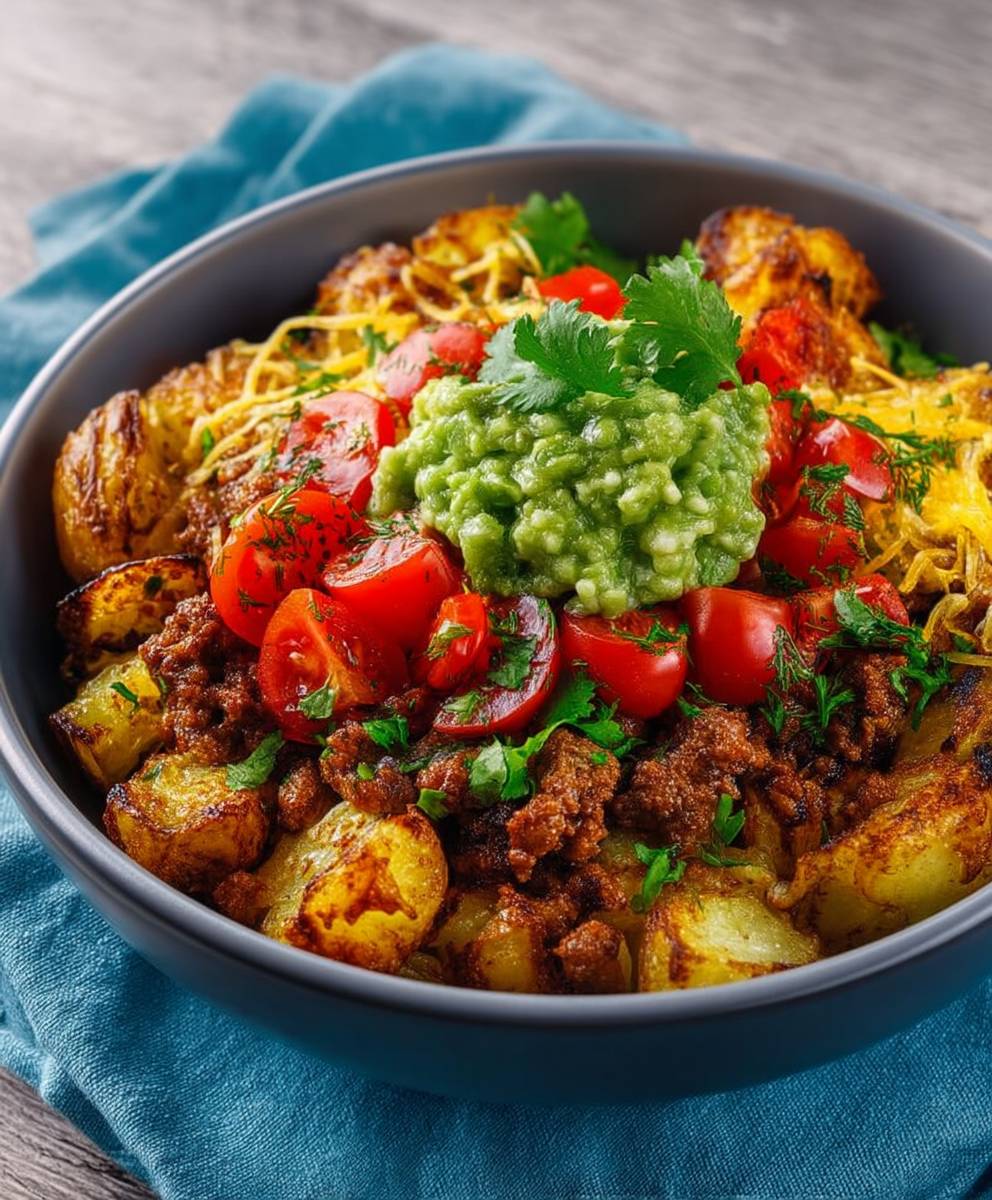 Überbackene Kartoffeln Hackfleisch Guacamole
