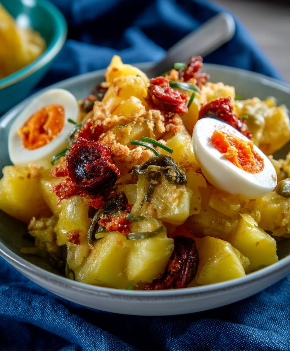 Kartoffelsalat Röstzwiebeln Chorizo