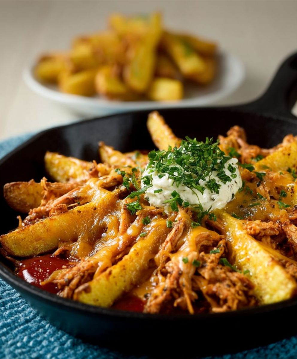 Pulled Chicken Kartoffelspalten BBQ