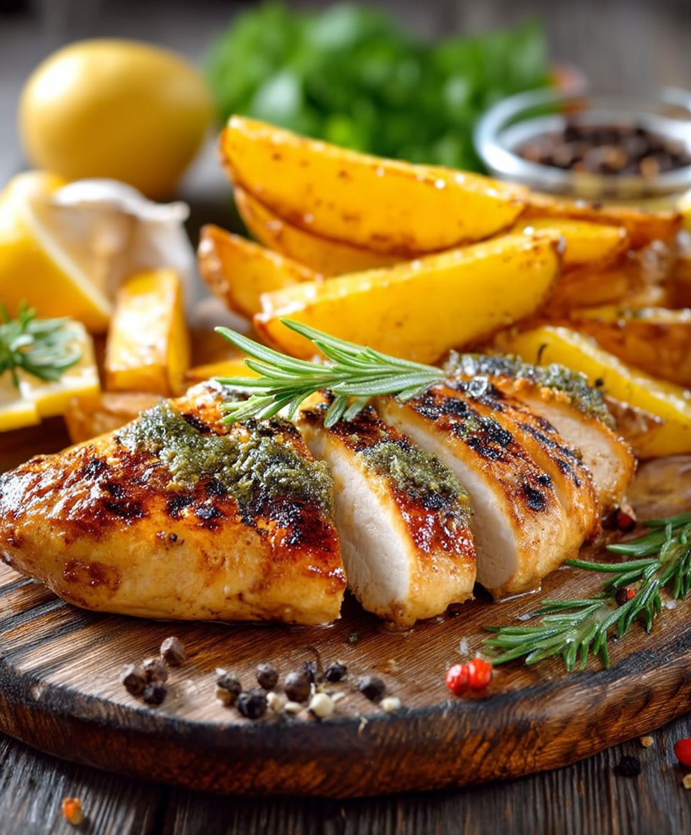 Zitronenhähnchen Kartoffelspalten