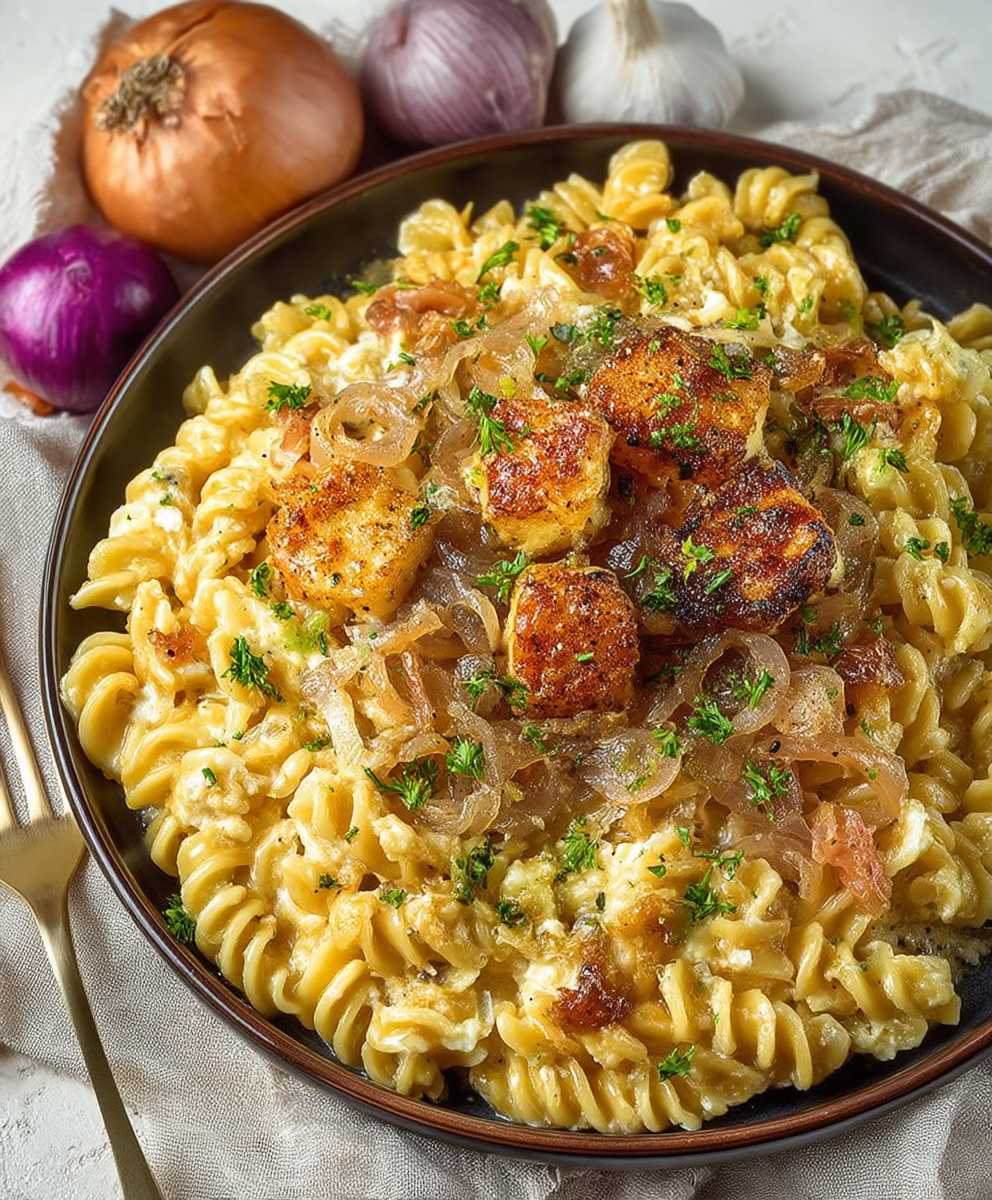 5 Zutaten Pasta Zwiebeln Grillkäse