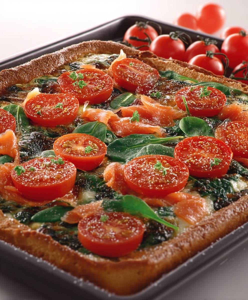 Tomaten Hefekuchen Lachs Spinat