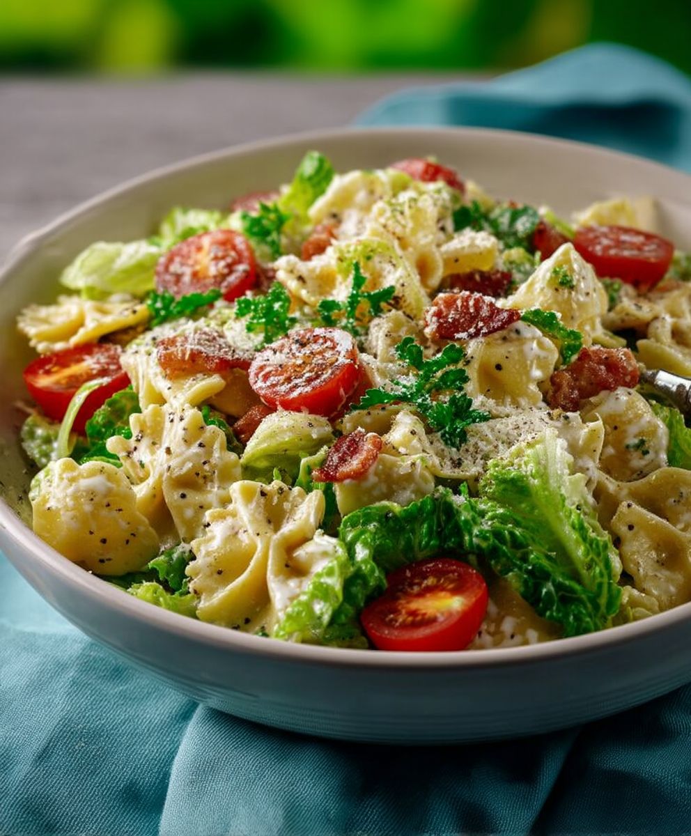Caesar Nudelsalat Bacon Parmesan