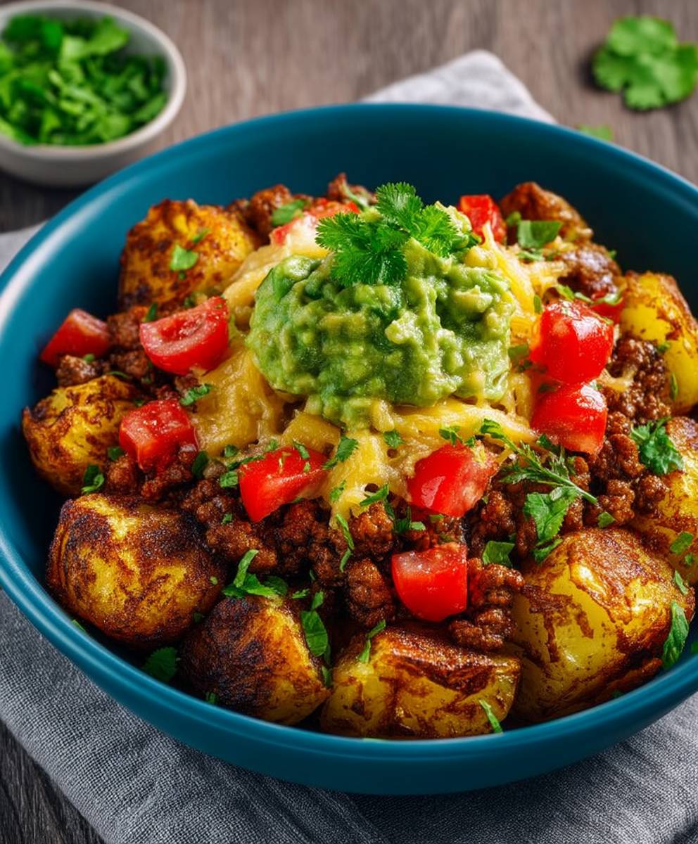 Überbackene Kartoffeln Hackfleisch Guacamole
