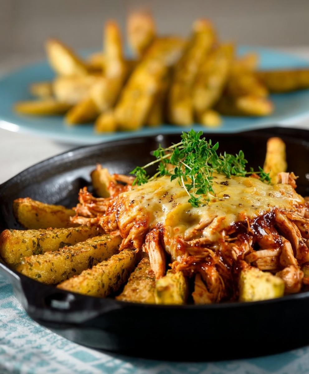 Pulled Chicken Kartoffelspalten BBQ