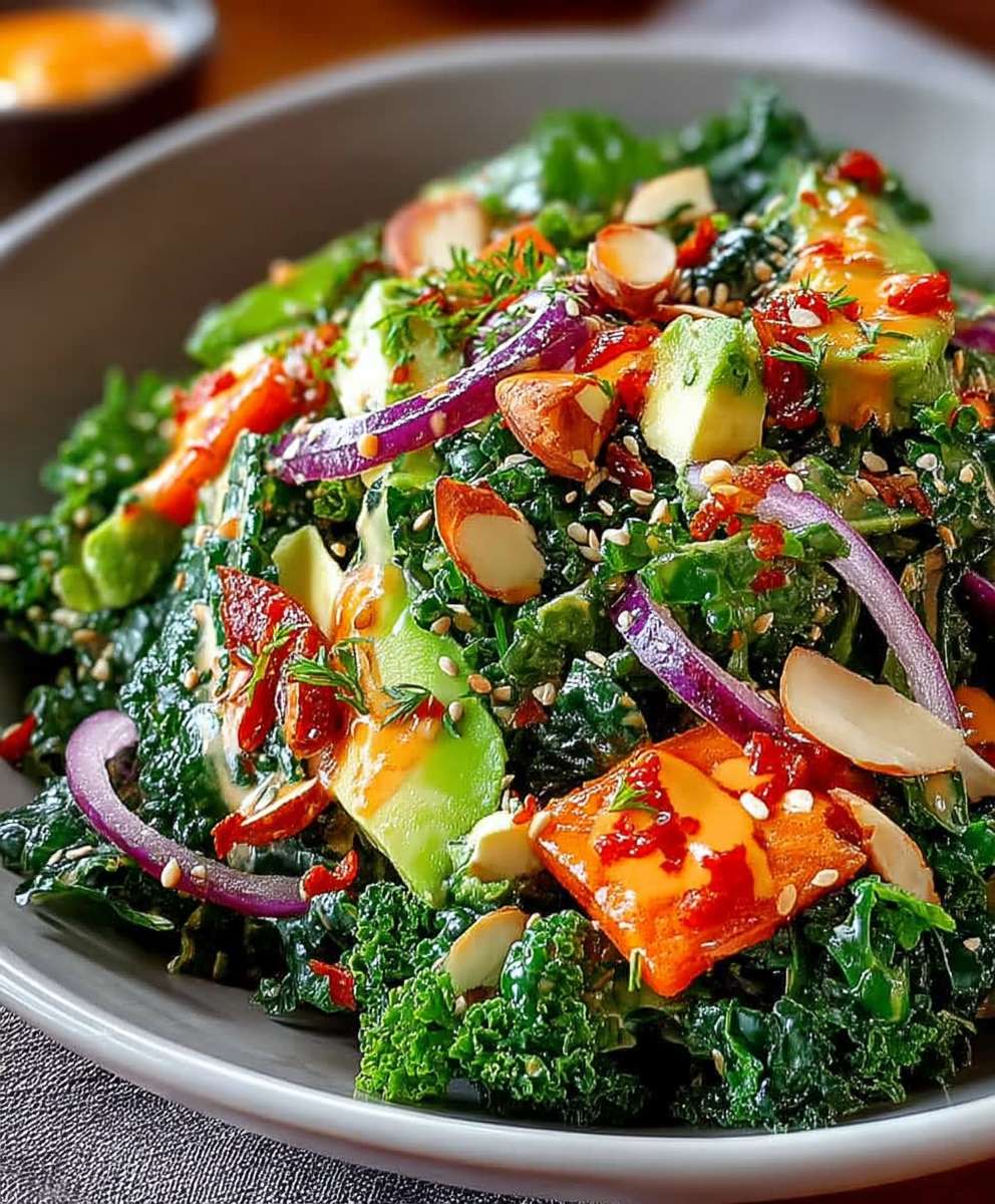 Grünkohlsalat mit Chili Mandel Dressing