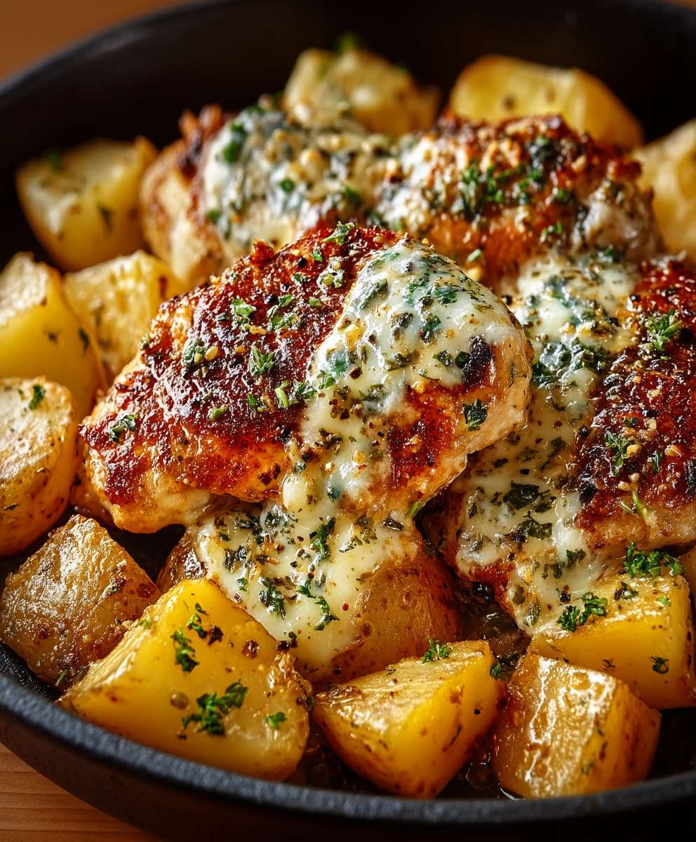 Hähnchen Kartoffel Pfanne Knoblauch Parmesan