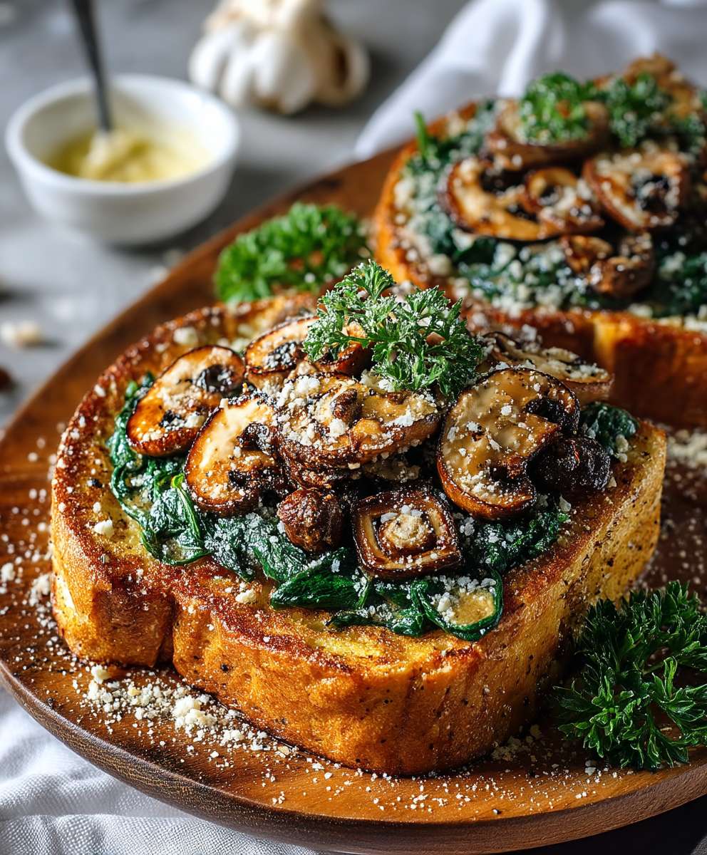 Französische Toasts Spinat Pilze