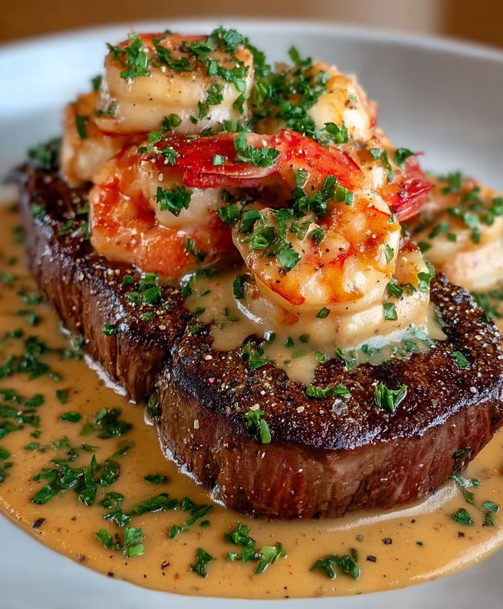 Steak mit Garnelen Hummersauce