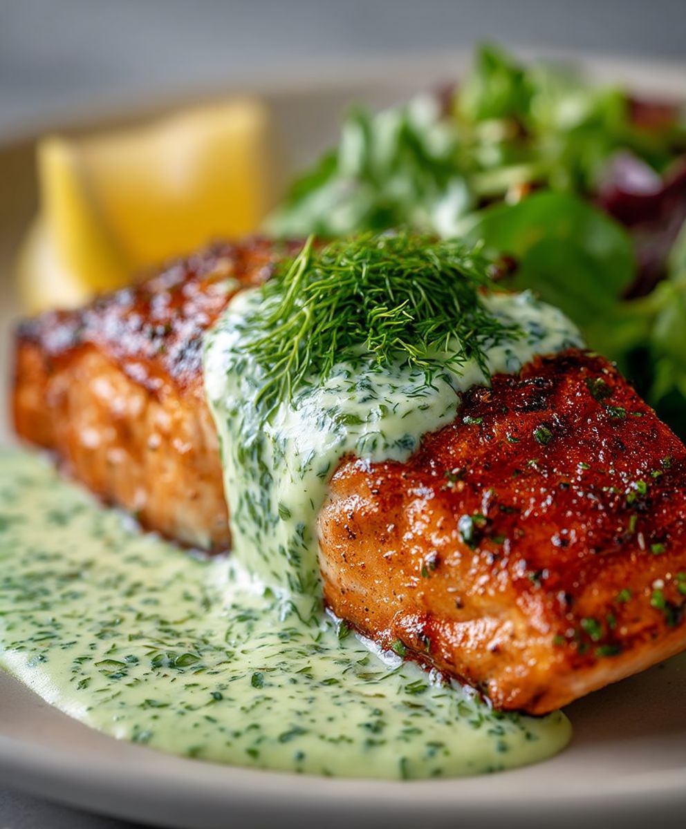 Gebratener Lachs Dillsoße