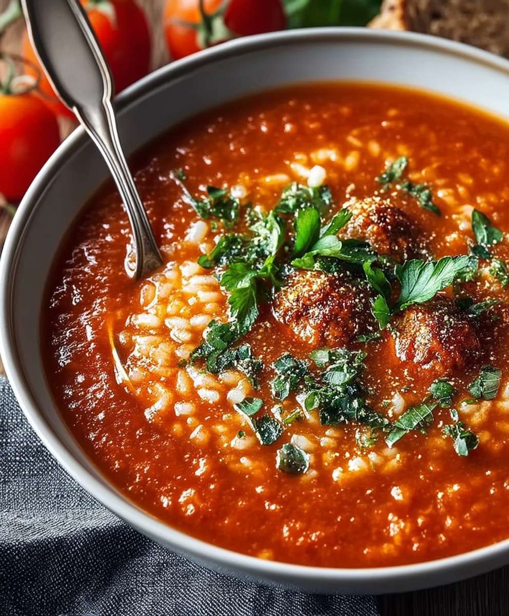 Tomatensuppe Reis Hackbällchen