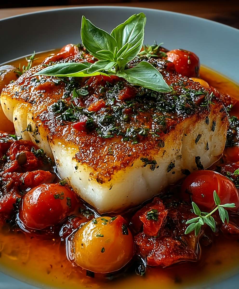 Gebratener Kabeljau mediterrane Art