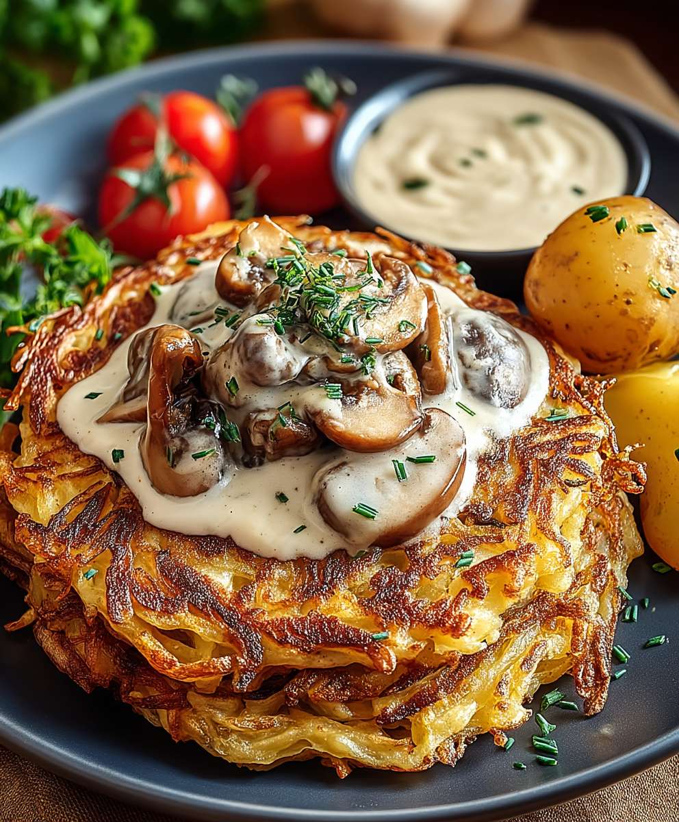 Mozzarella Rösti Pilzrahmsoße