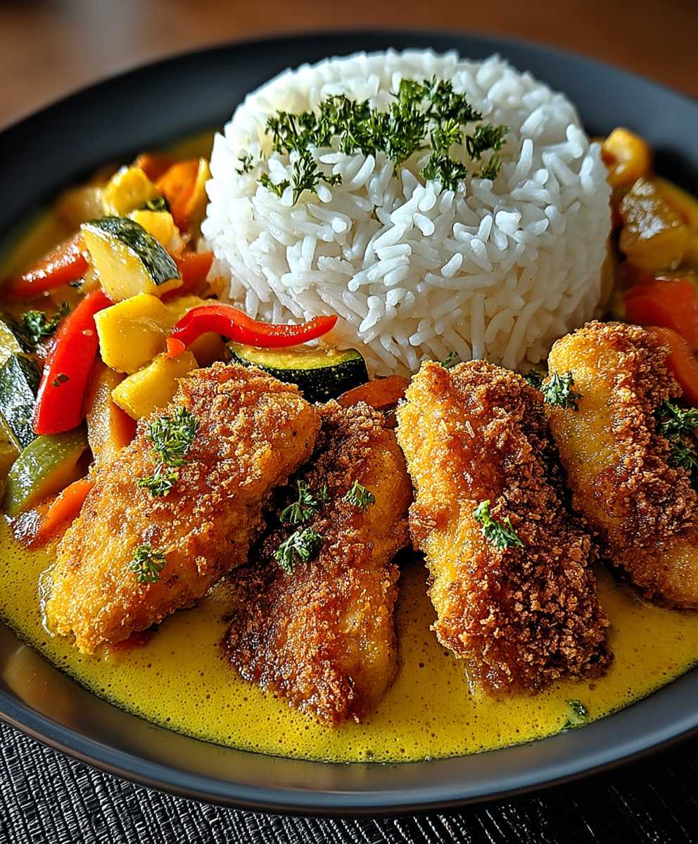 Knuspriges Hähnchen Curry Gemüse