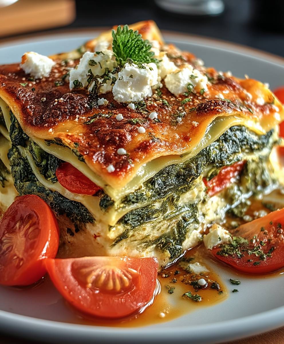 Spinatlasagne Feta Tomaten