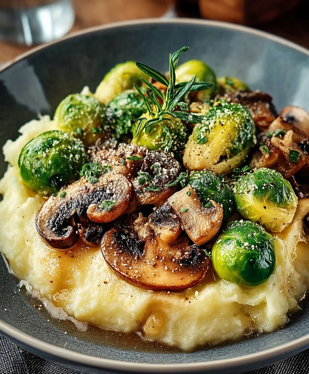 Pilzpfanne Rosenkohl Kartoffelpüree