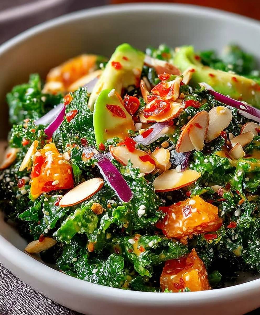 Grünkohlsalat mit Chili Mandel Dressing