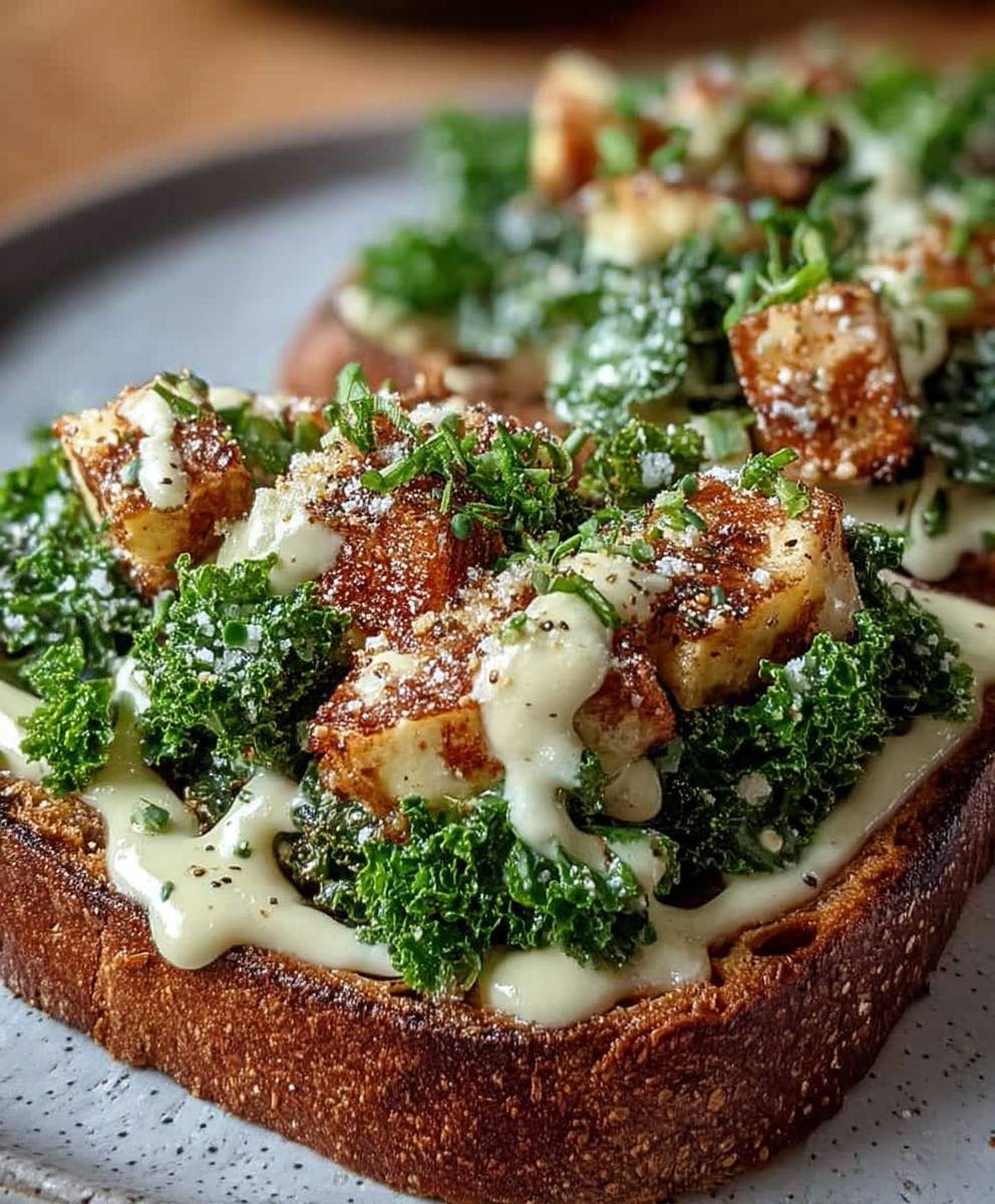 Veganer Grünkohl Caesar Salat