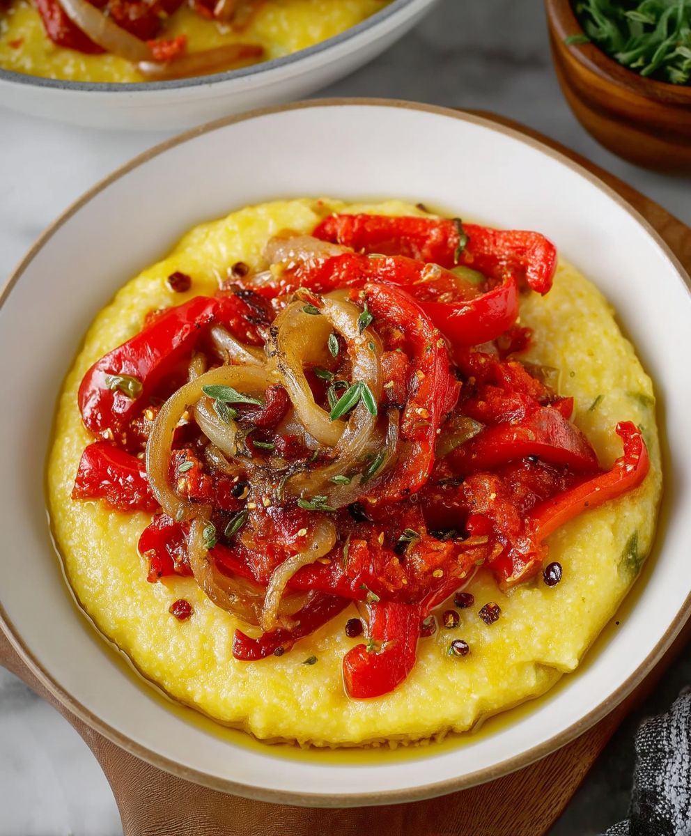 Geschmorte Paprika Zwiebel Polenta
