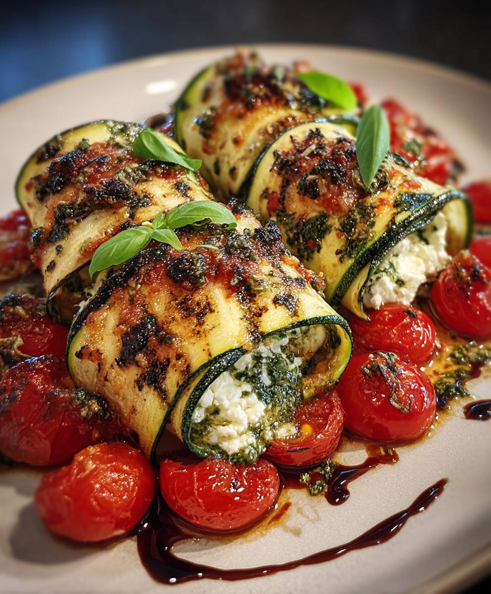 Gegrillte Zucchini Röllchen Ricotta