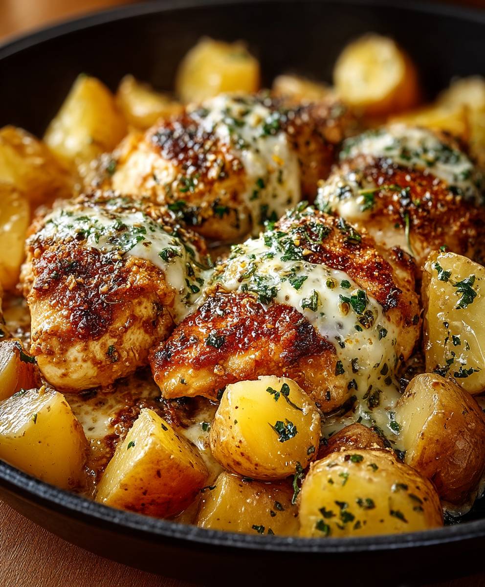 Hähnchen Kartoffel Pfanne Knoblauch Parmesan