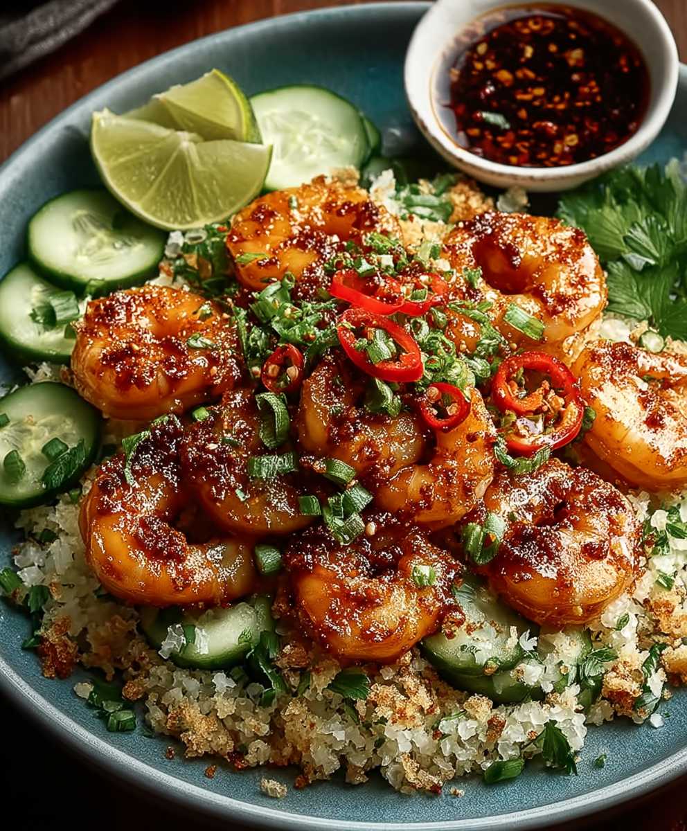 Knuspriger Reis Garnelen Salat