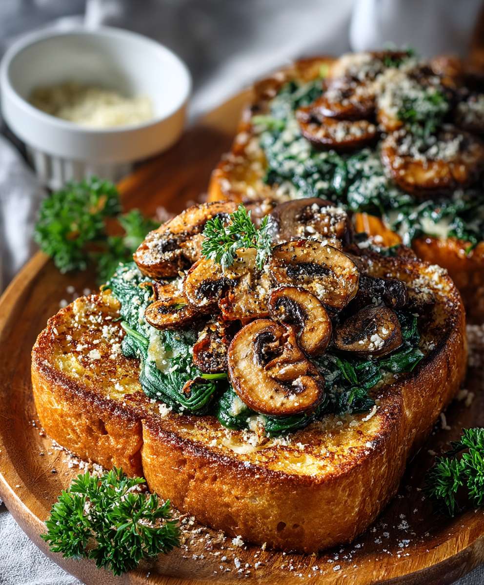Französische Toasts Spinat Pilze