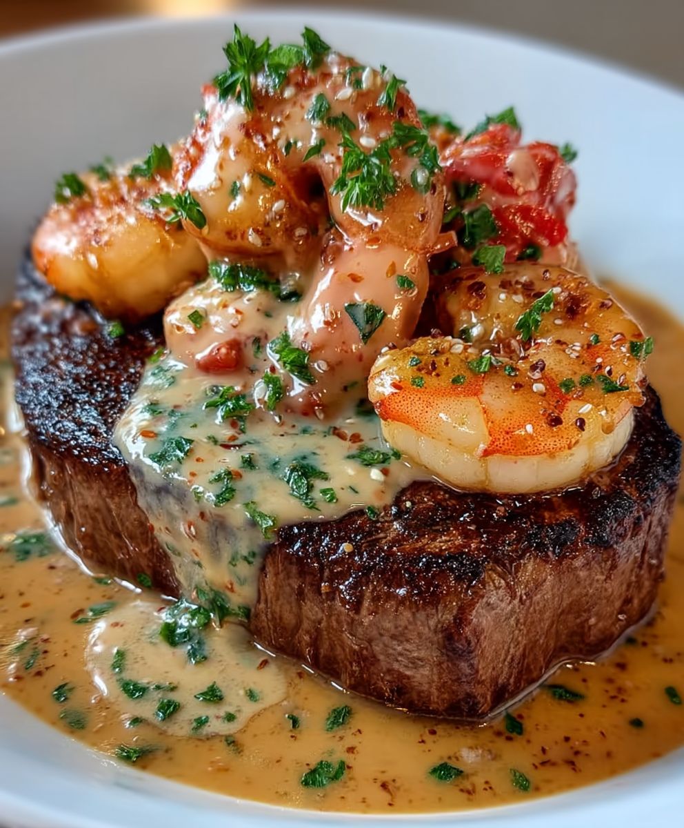 Steak mit Garnelen Hummersauce