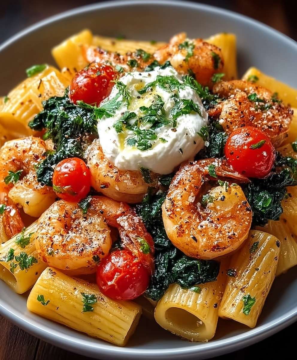 Knoblauchgarnelen mit Rigatoni