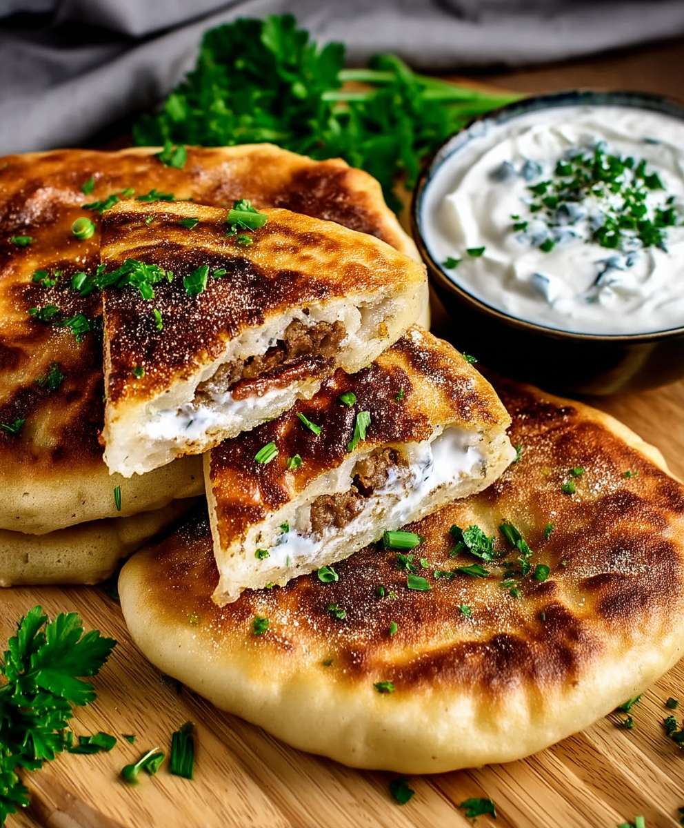 Gefülltes Pfannenbrot Joghurtdip