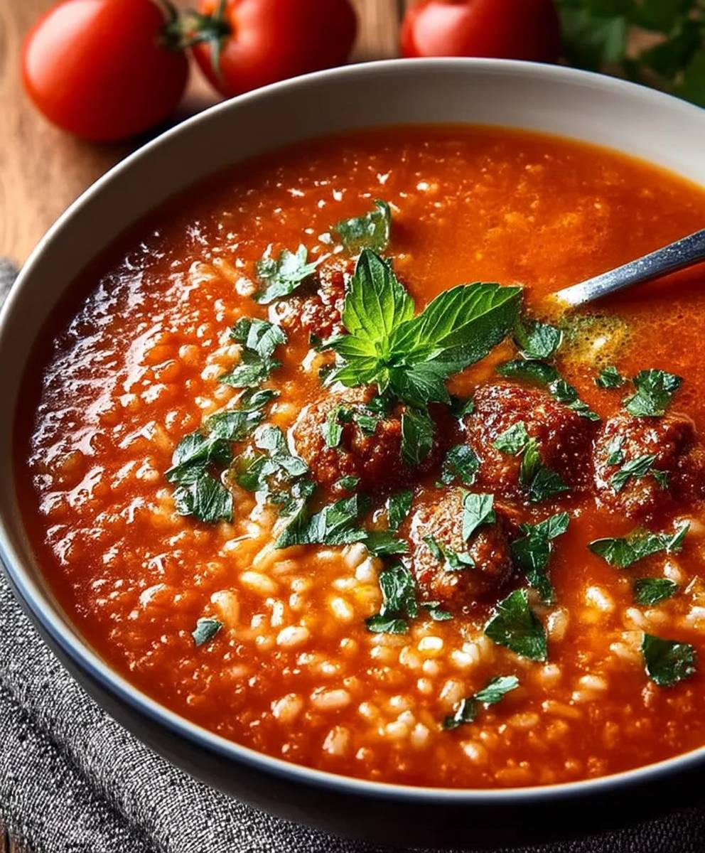 Tomatensuppe Reis Hackbällchen