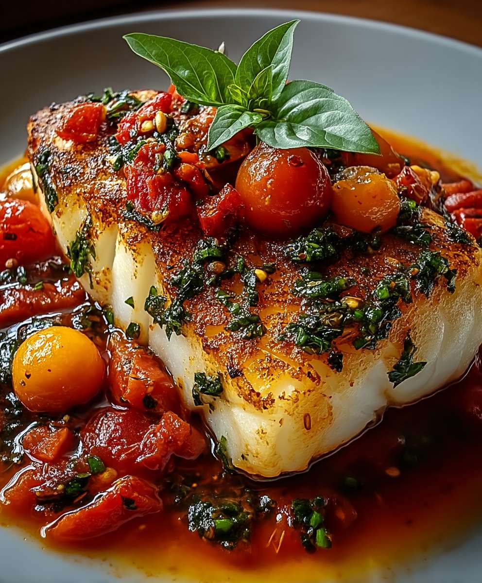 Gebratener Kabeljau mediterrane Art