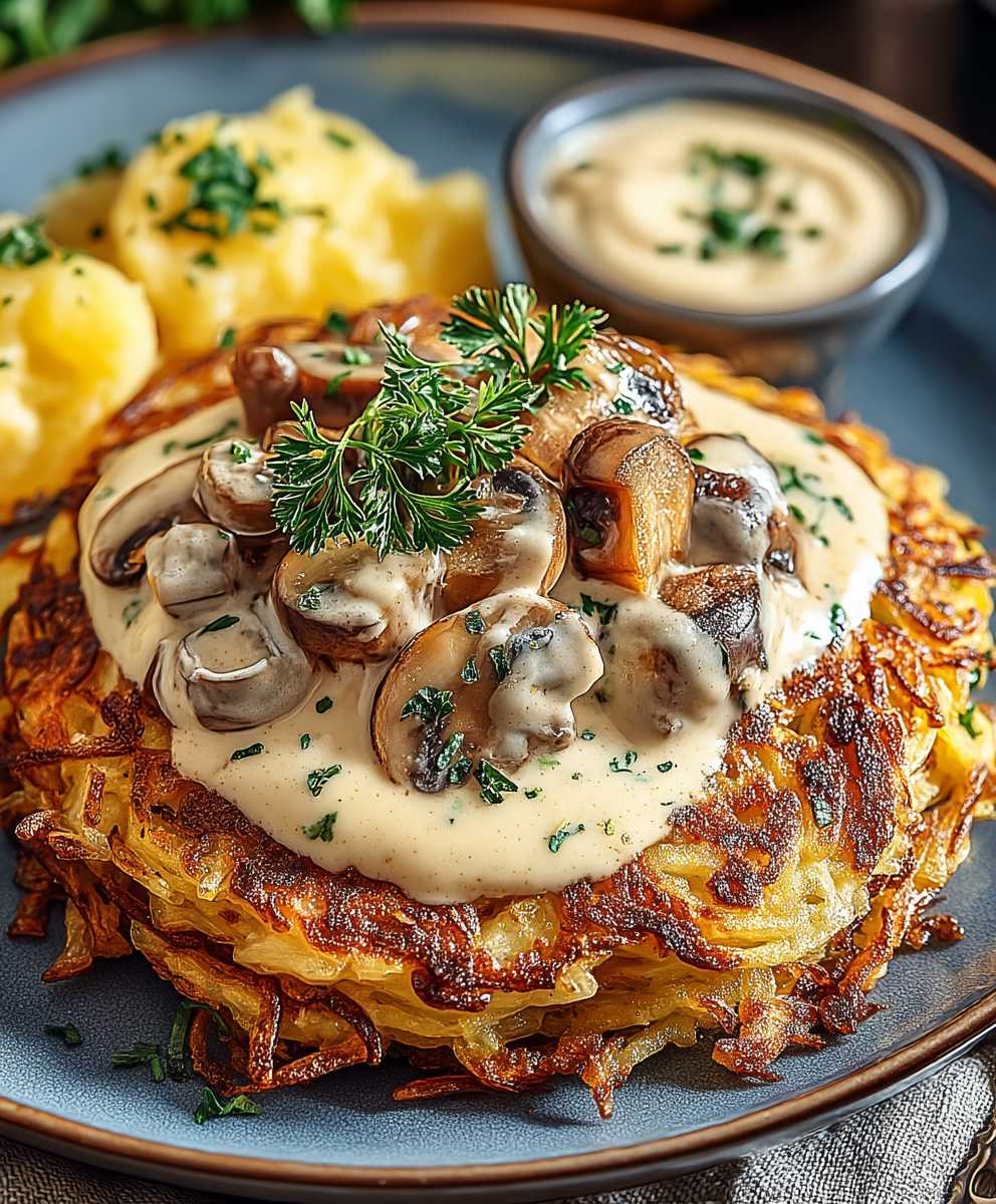 Mozzarella Rösti Pilzrahmsoße