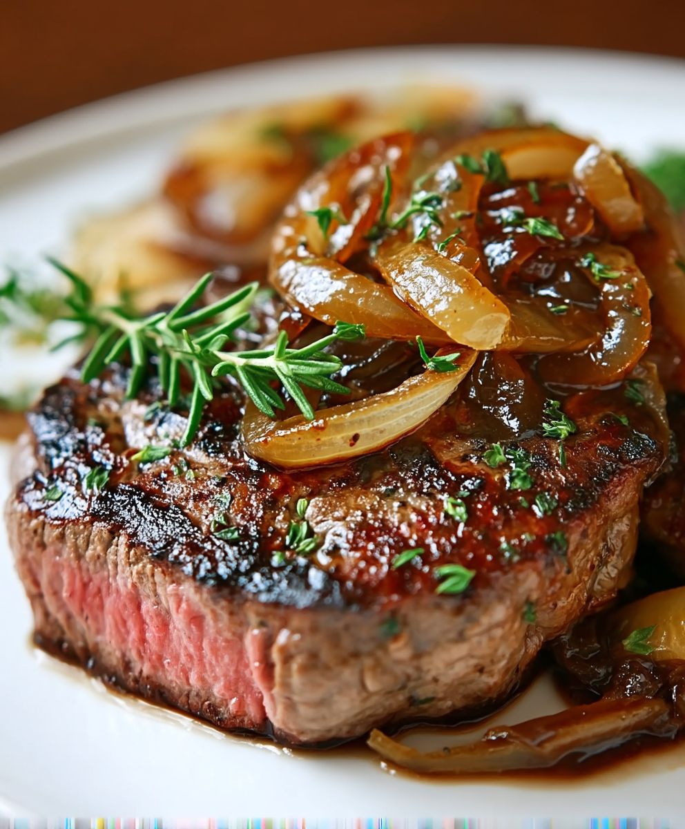 Ribeye Steak karamellisierte Zwiebeln