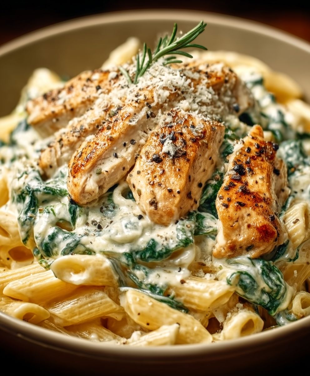 Frischkäse Spinat Hähnchen Pasta