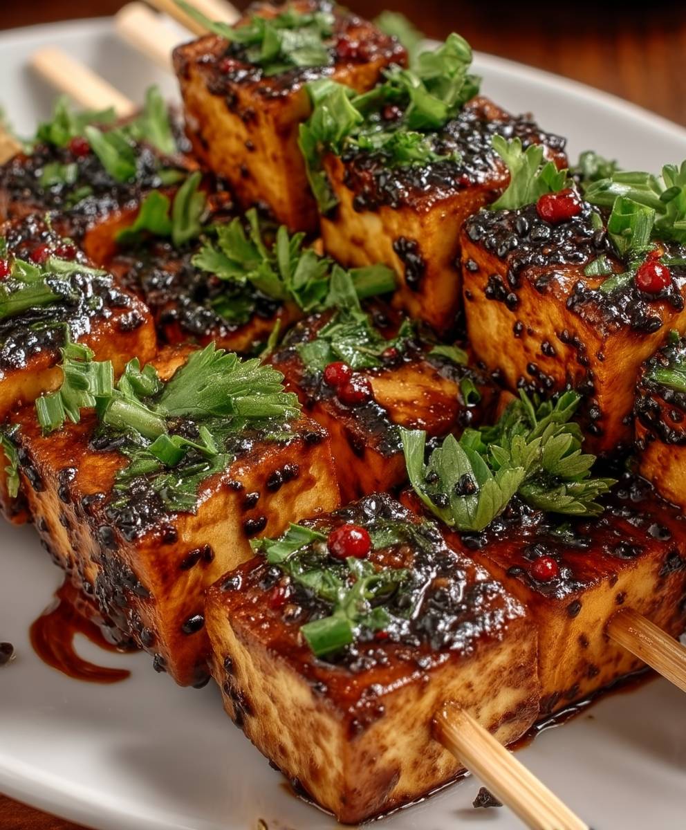 Knoblauch Soja Tofu Spieße