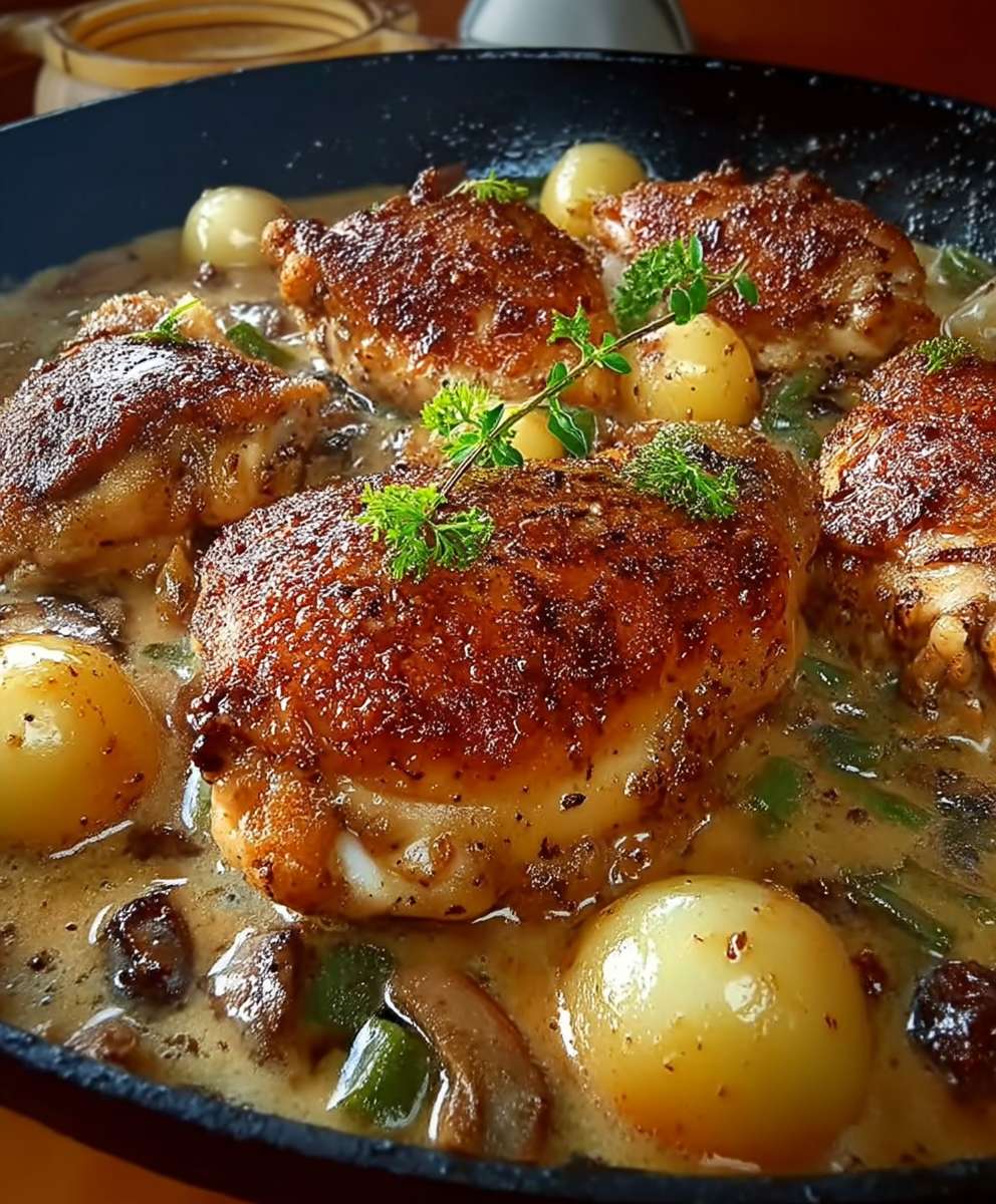 Portweinhuhn mit Röstkartoffeln