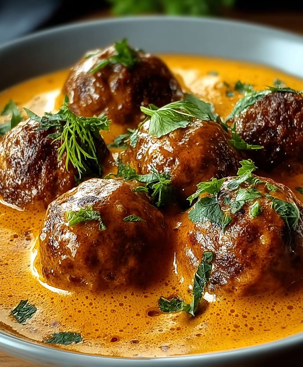 Cremige Hackbällchen Paprikasoße