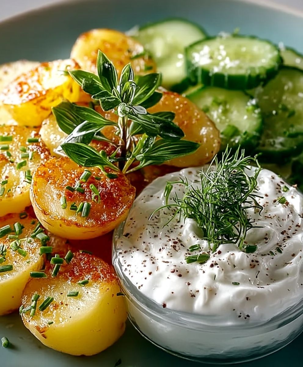 Kartoffeln Gurkensalat Quark